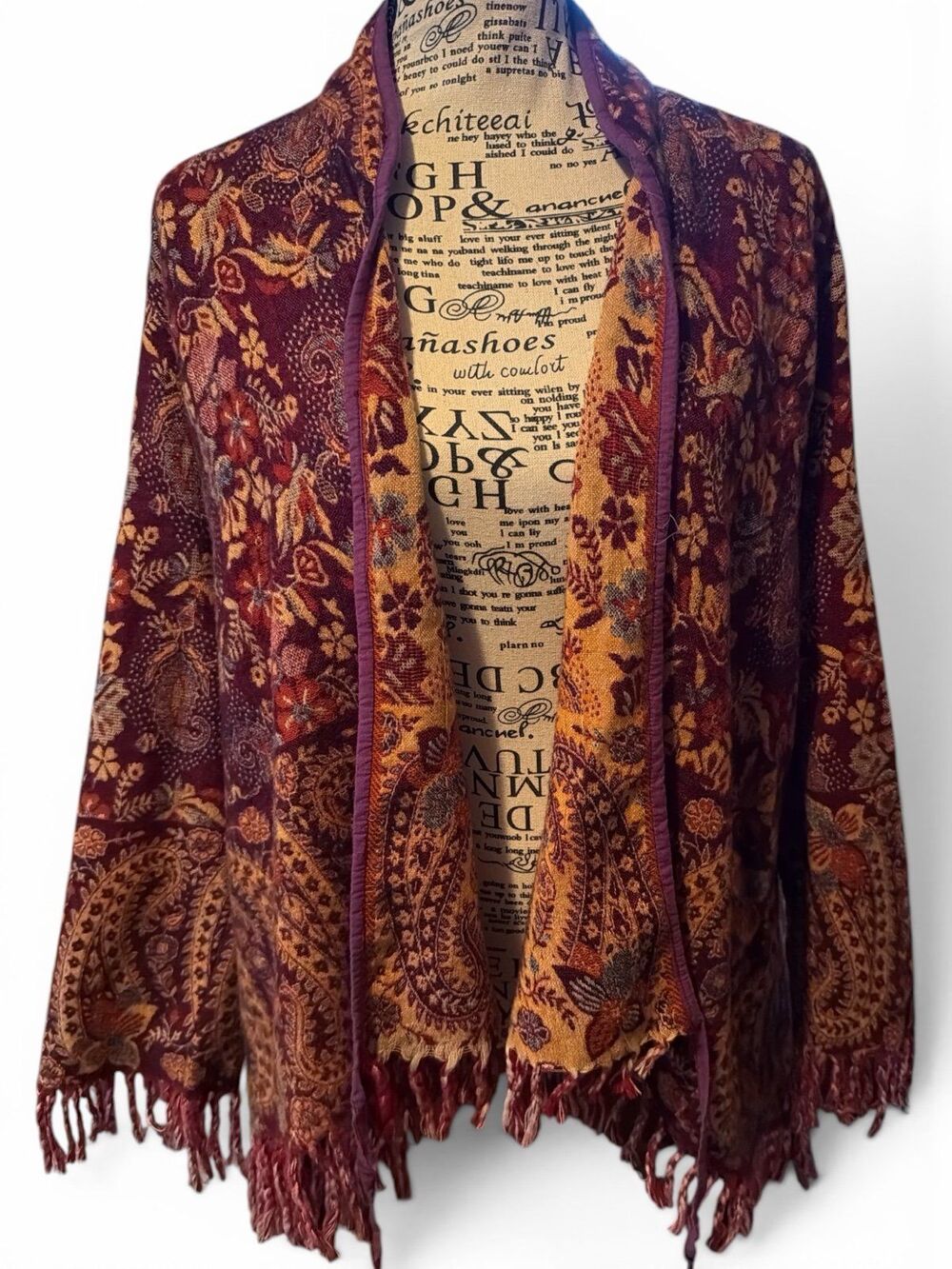Tara & The Silver Tree Boho Floral Paisley Fringe Open Cardigan Shawl